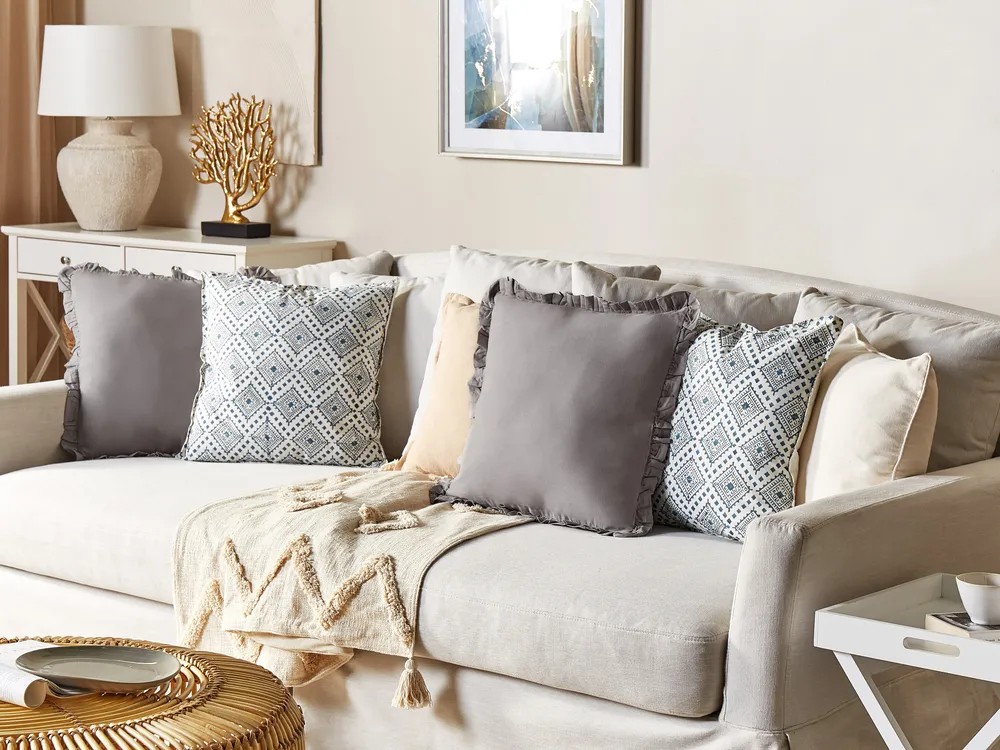 Set of 2 Decorative Cushions CORDATA 45 x 45 cm Cotton Blue Oriental Pattern