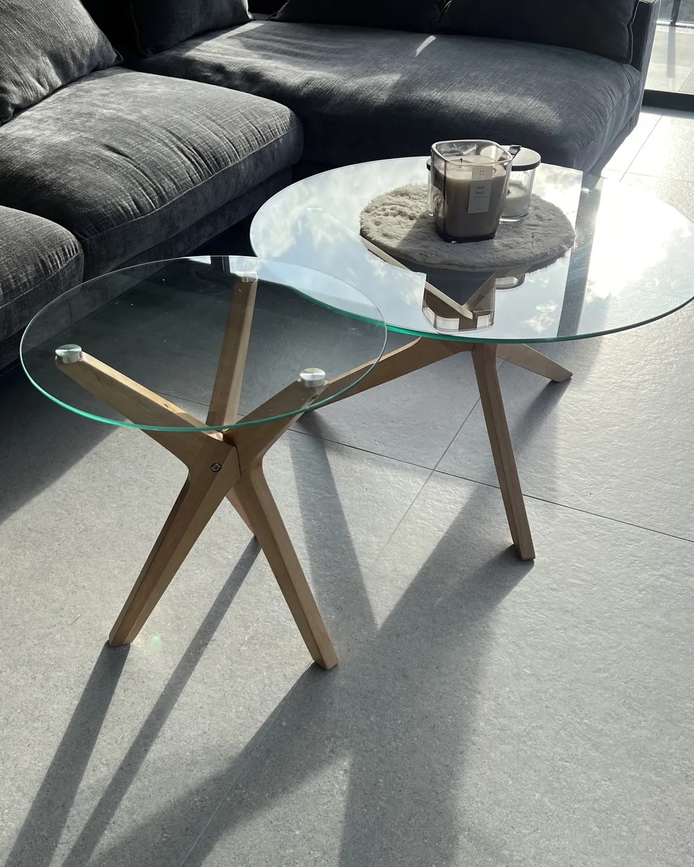 Side Table VALLEY Tempered Glass Light Brown_921477