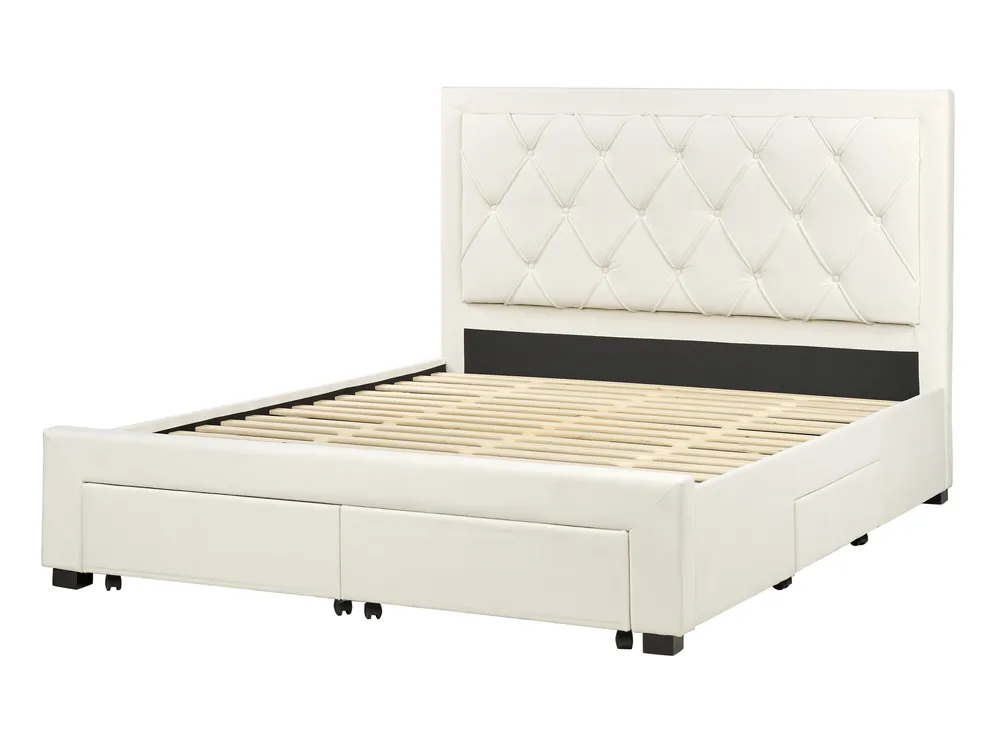 Bed with Storage Drawers LIEVIN Velvet Light Beige 160 x 200 cm (EU King Size)_902428