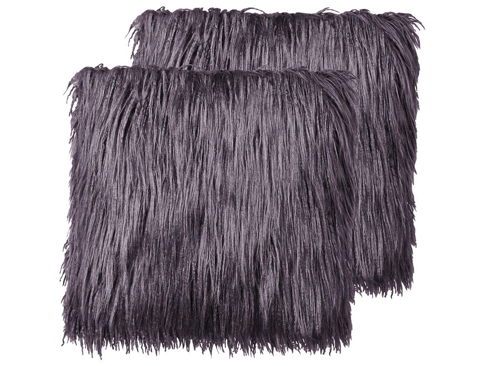 Set med 2 prydnadskuddar COROKIA 45 x 45 cm Fuskpäls Mörkgrå Monokromt