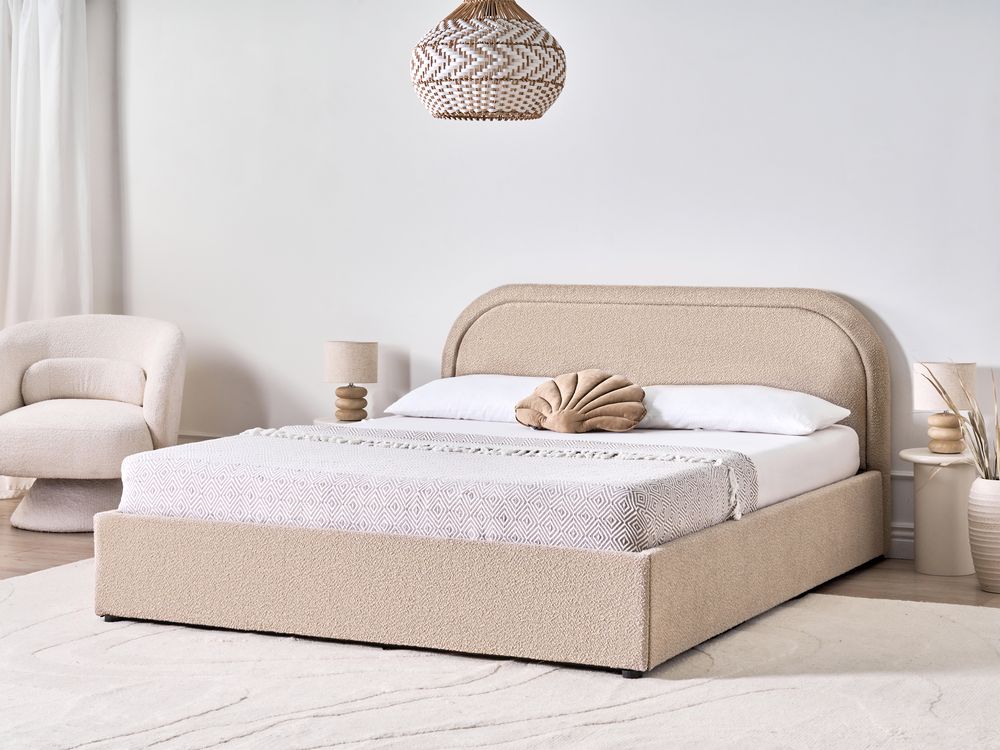 Seng med oppbevaring QUILLIEN Bouclé Beige 160 x 200 cm