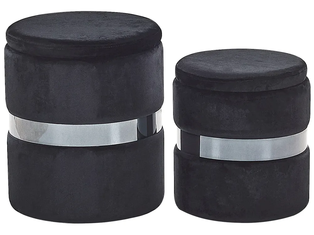 Set of 2 Storage Pouffes DORIS Velvet Black