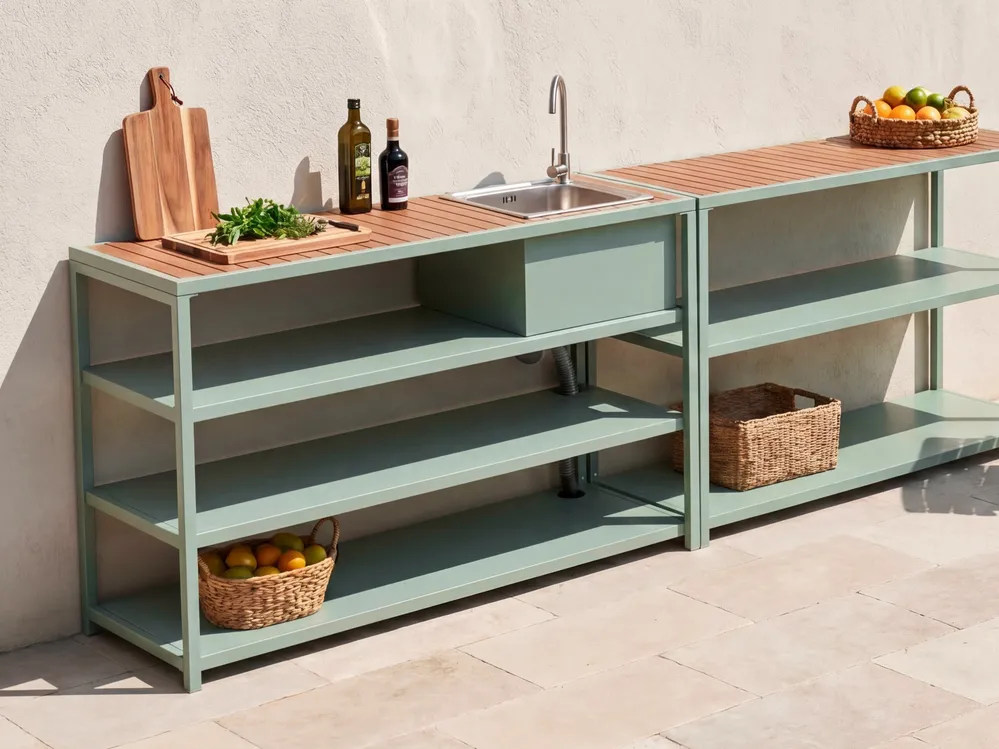 Outdoor Kitchen Island with Sink AVETRANA Light Green Metal