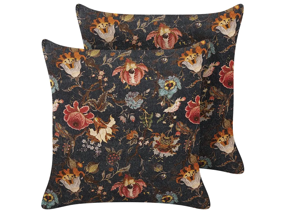 Set of 2 Decorative Cushions RAMONDA 45 x 45 cm Velvet Multicolour Floral Pattern