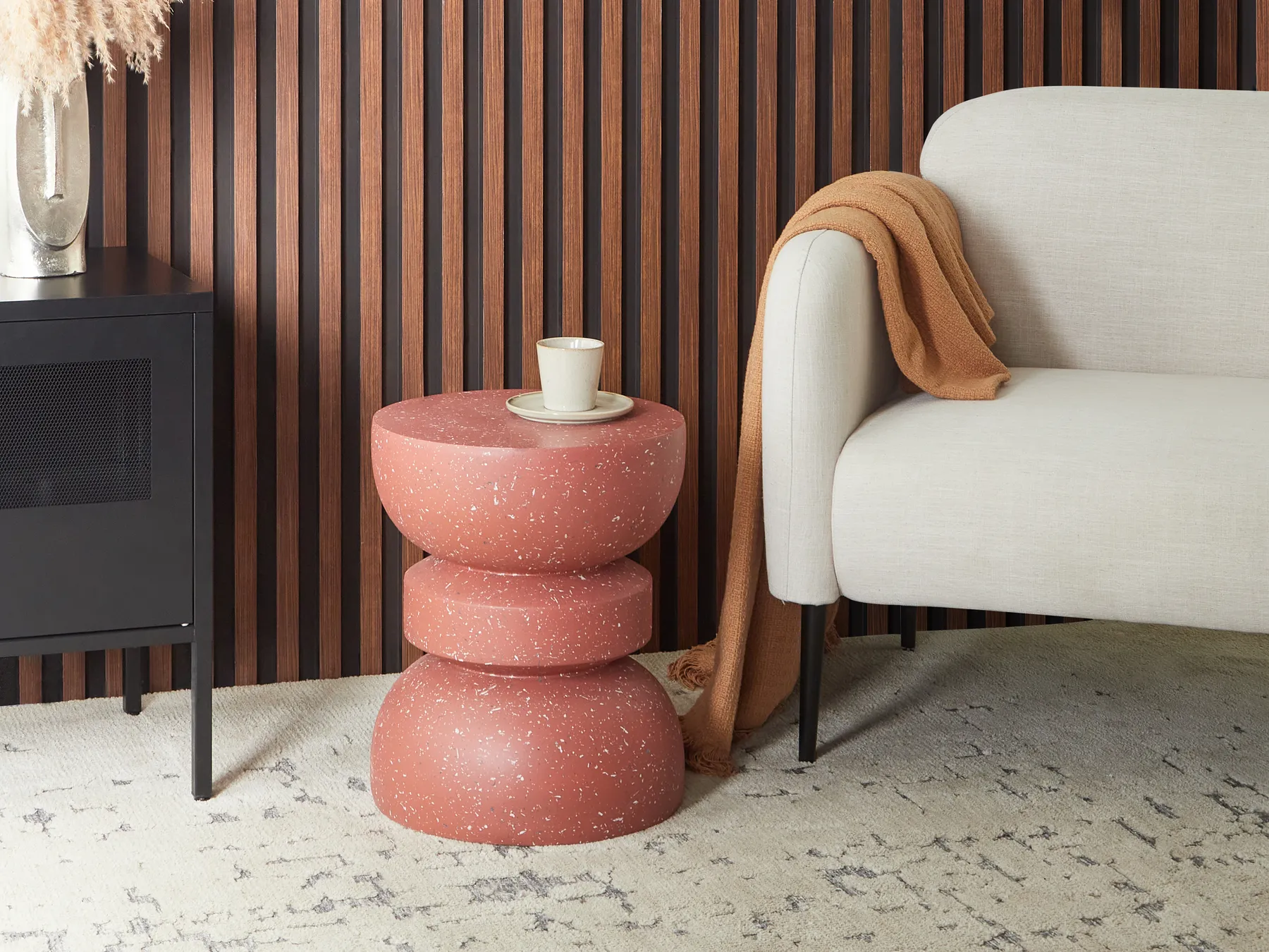 Side Table FALIRO 37 cm 37 cm Terrazzo Effect Red_932874