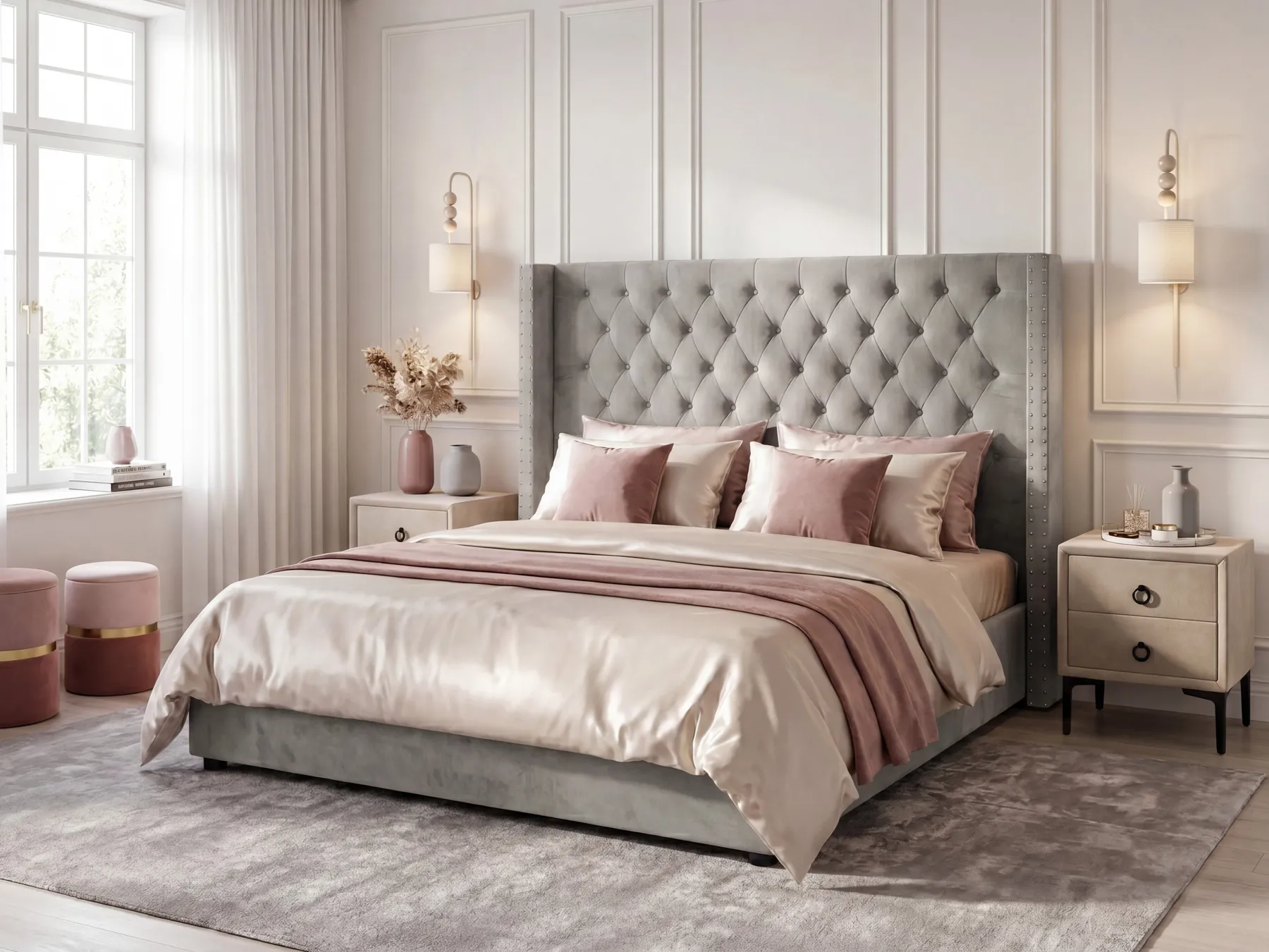 Ottoman Bed LUBBON Velvet Light Grey 180 x 200 cm (EU Super King)_1080573