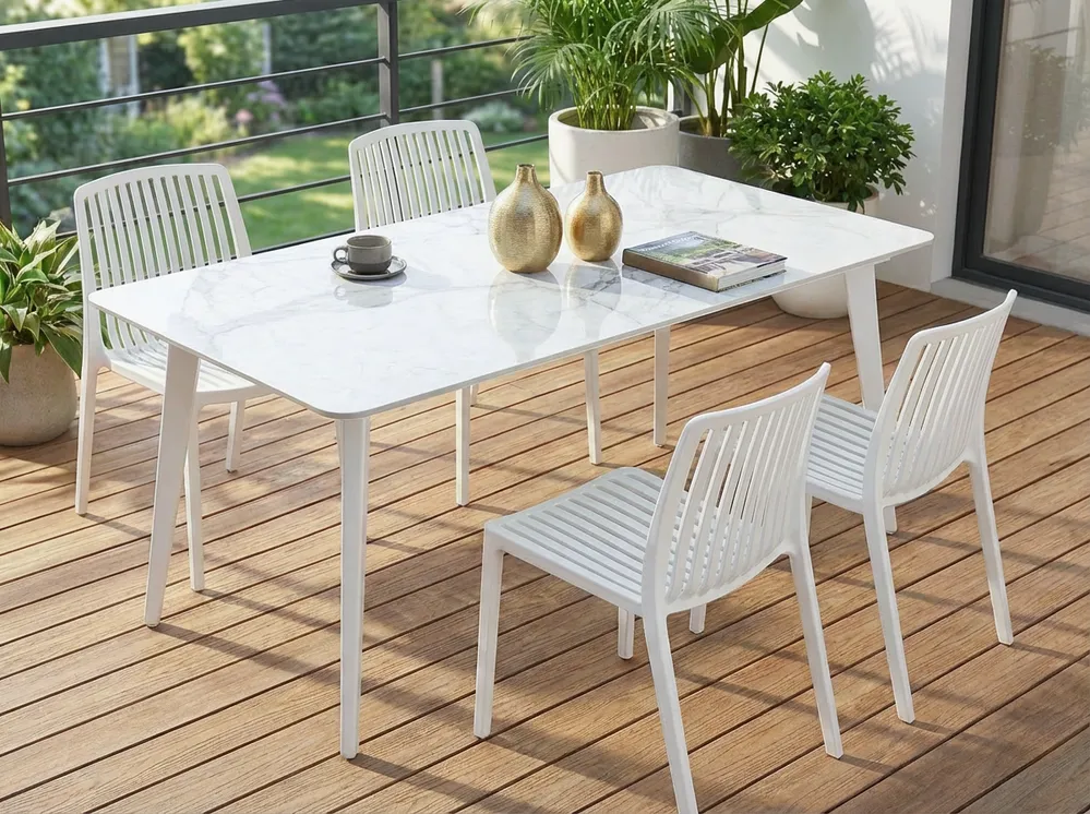 Garden Dining Table RODALLO 160 cm 90 cm Stone White Marble