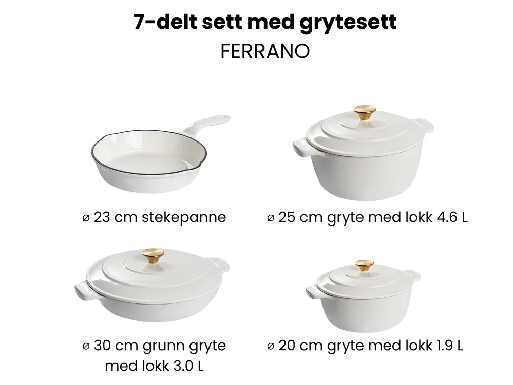7-delers støpejernssett FERRANO Off white_1073582