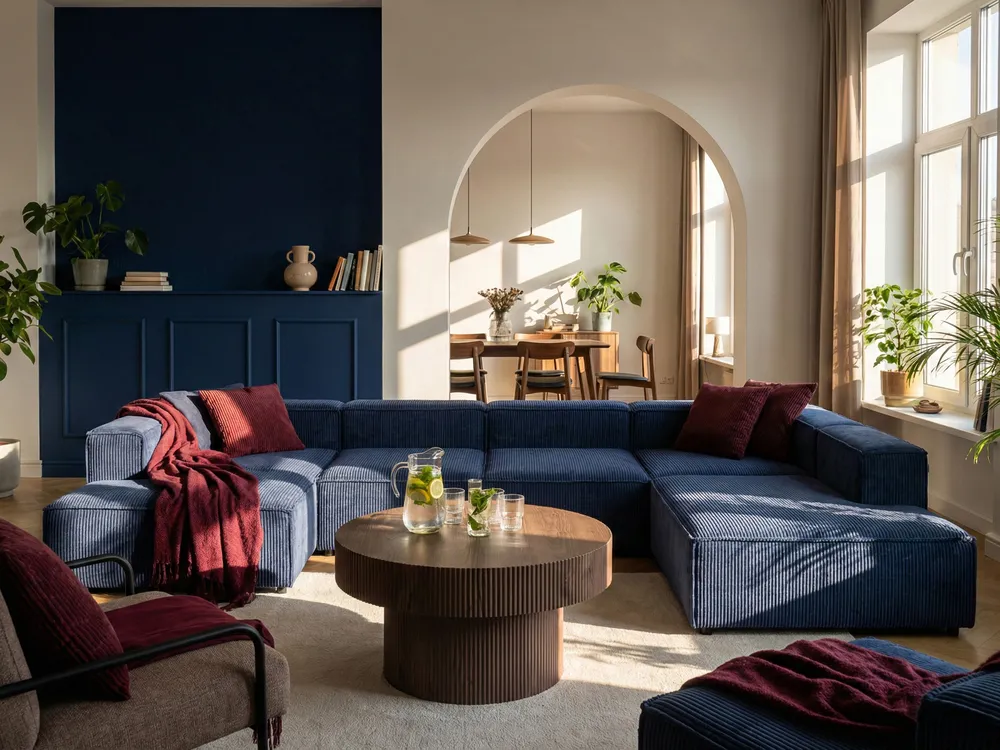 Modular Corner Sofa 5 Seater ARDAL Corduroy Dark Blue Left Hand