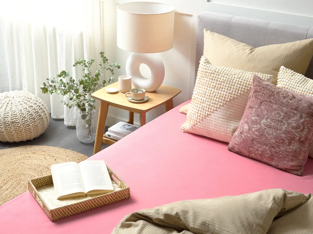 Fitted Sheet JANBU 200 x 200 cm Cotton Coral_1080447