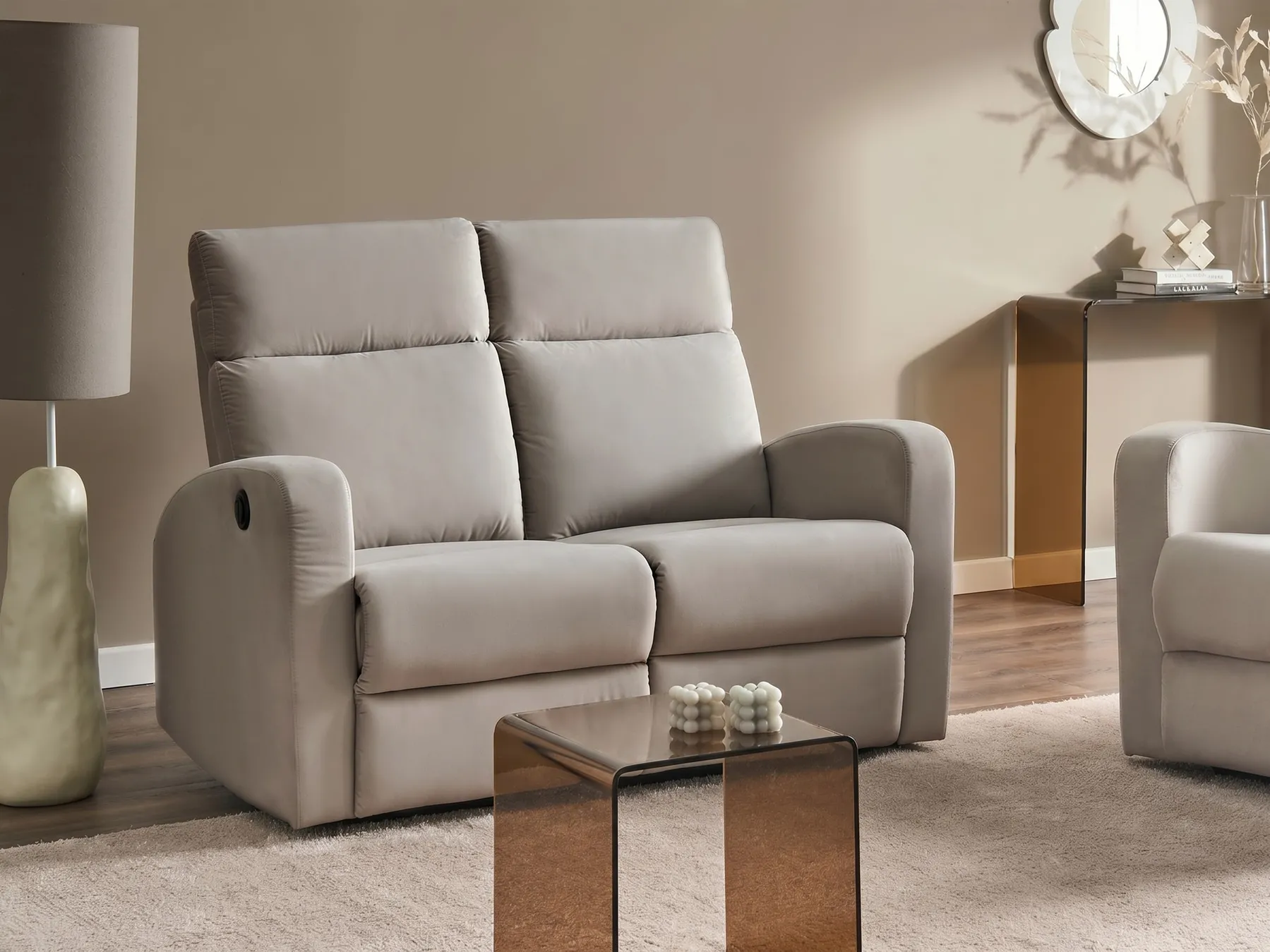 Elektrisk reclinersoffa 2-sits VERDAL Sammet Beige_904854