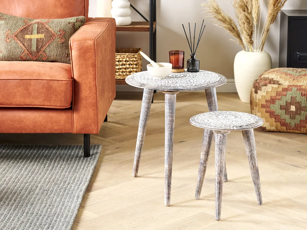 Set of 2 Side Tables BARJU Mango Wood White
