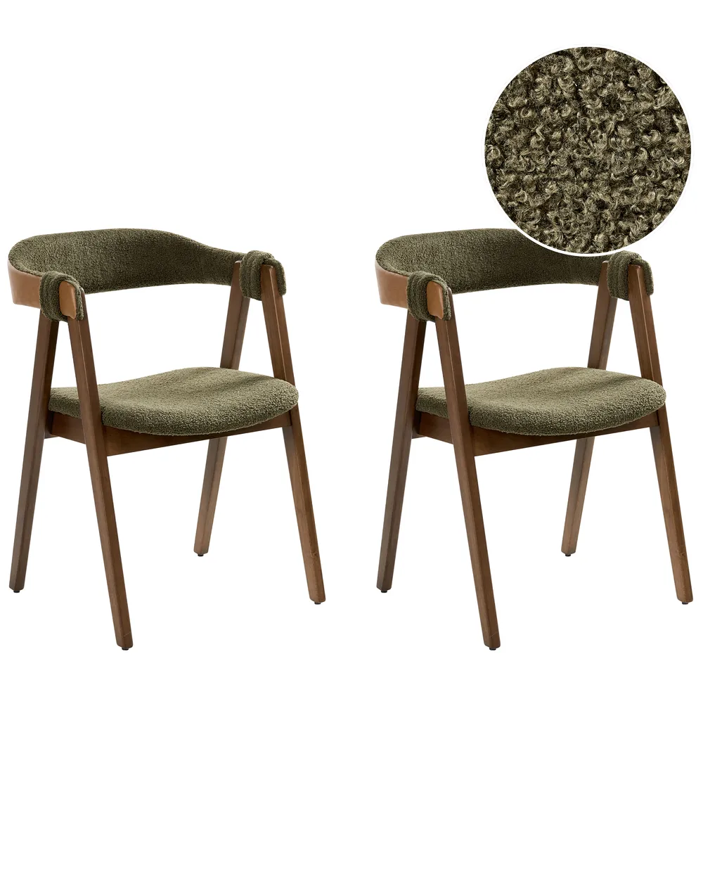 Set of 2 Dining Chairs DAY Boucle Dark Brown/ Green