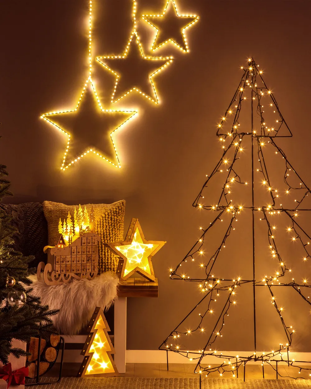 Set med 3 hängande dekorationer LED KUNNARI 50/40/30 cm Stjärna Silver_829677