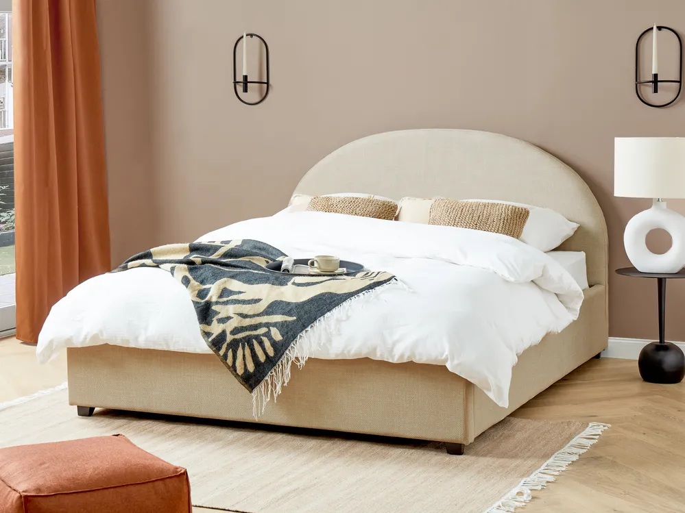 Ottoman Bed VAUCLUSE Fabric Sand Beige 160 x 200 cm (EU King Size)