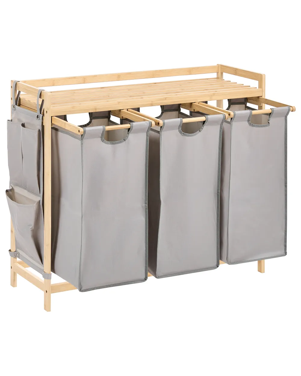 Set of 3 Laundry Baskets with Shelf TOROTAL Bamboo Light Brown/ Grey 120 L_1136234