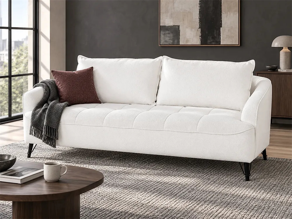 Sofa 3 Seater HOBRO Boucle White_1183988