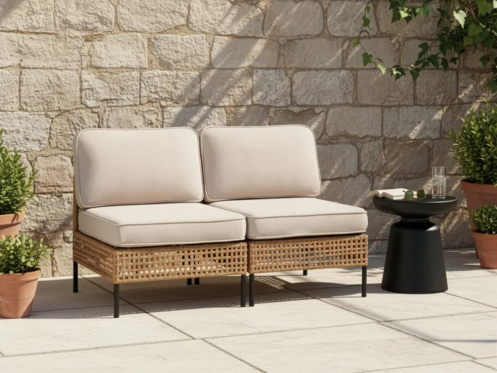Garden Sofa 2 Seater OMEGANA Armless PE Rattan Light Beige