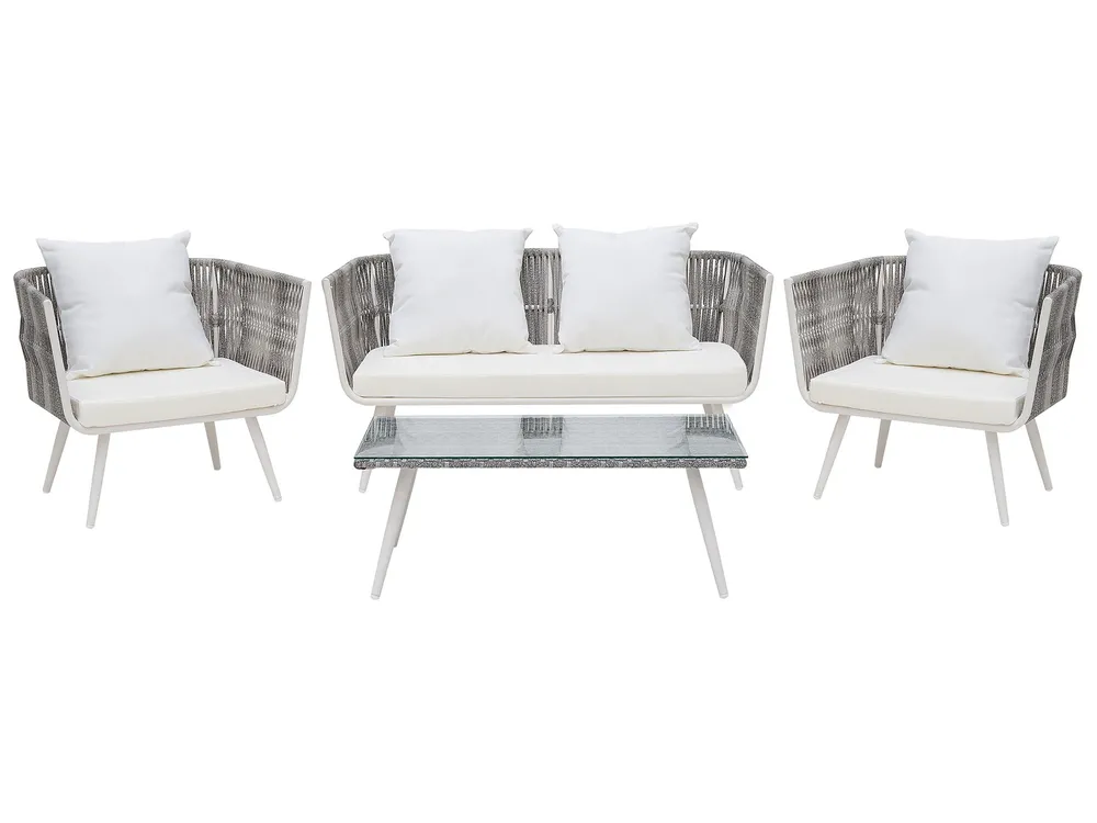Garden Lounge Set with Table 4 Seater RAGUSA PE Rattan Off-White