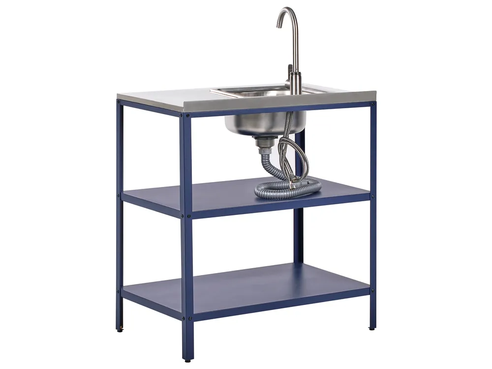 3 Piece Outdoor Kitchen Set with Sink VILAMA Blue Metal_974949