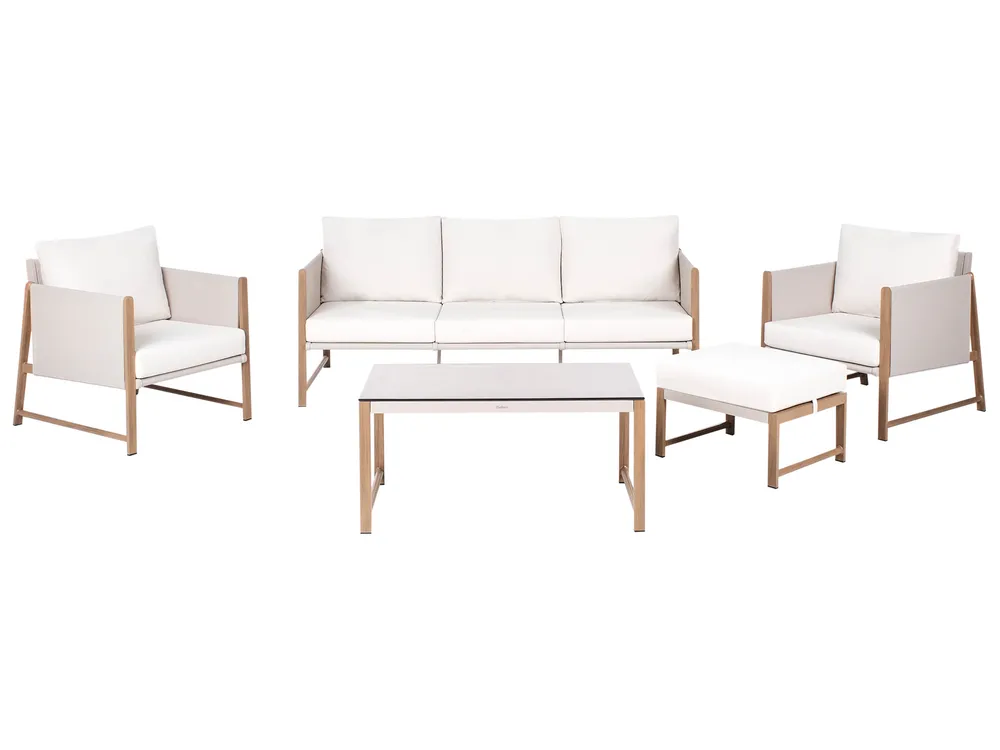Garden Lounge Set with Table and Ottoman 5 Seater NOLA Metal Light Beige
