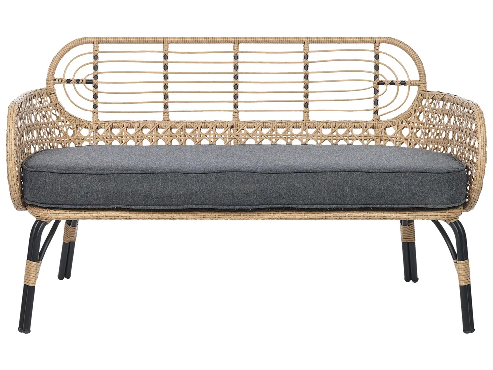 Garden Bench with Cushion PRATELLO 122 cm PE Rattan Natural