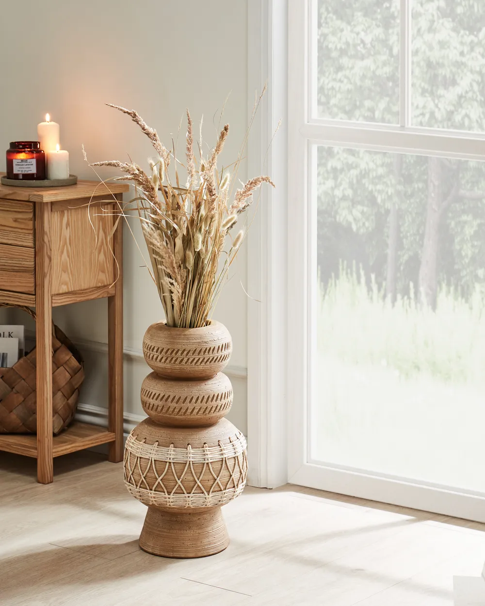 Flower Vase ALMIROS 51 cm Ceramic Light Brown