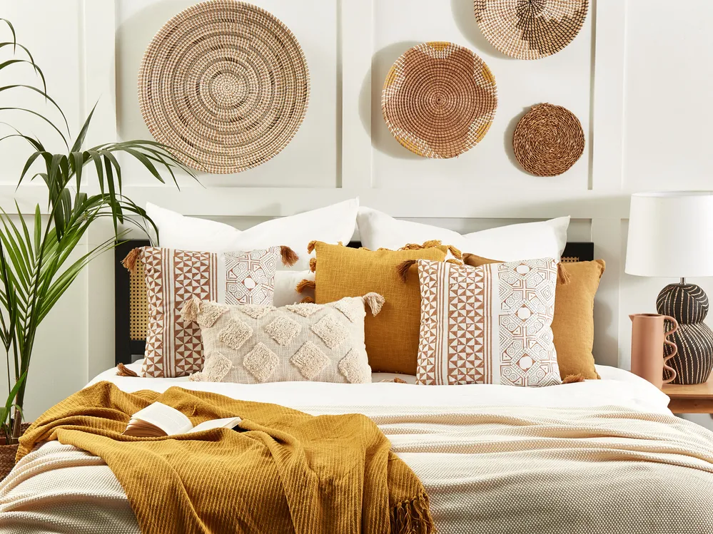 Set of 2 Decorative Cushions MALUS 45 x 45 cm Cotton Light Brown Oriental Pattern
