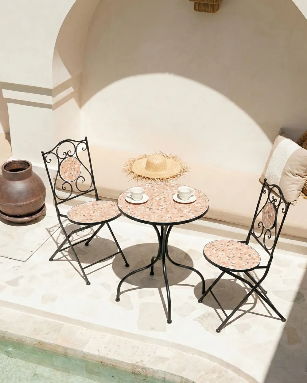 Set of 2 Garden Chairs ADRANO Folding Metal Terrazzo Effect Black
