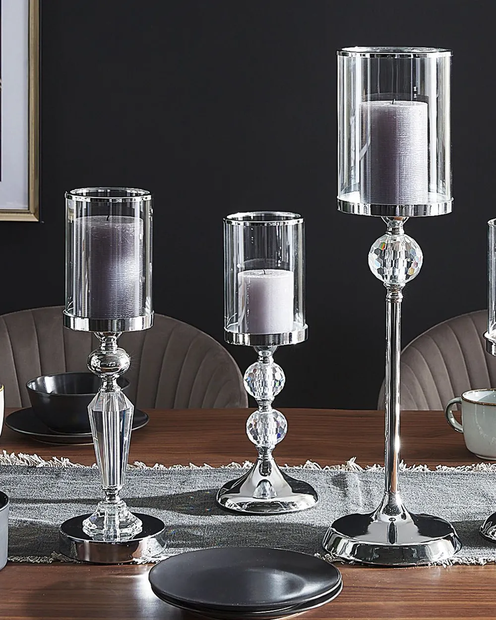 Candle Holder COTUI 36 cm Glass Silver_790744