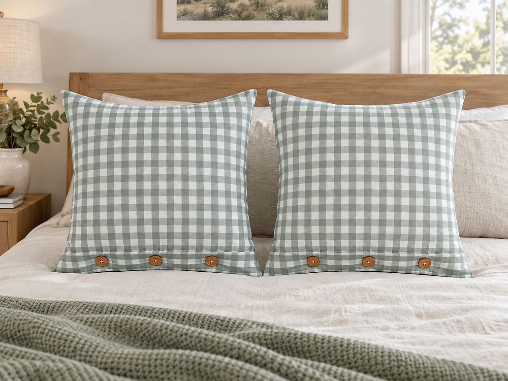 Set med 2 prydnadskuddar TALYA 45 x 45 cm Mintgrön Rutigt tryck