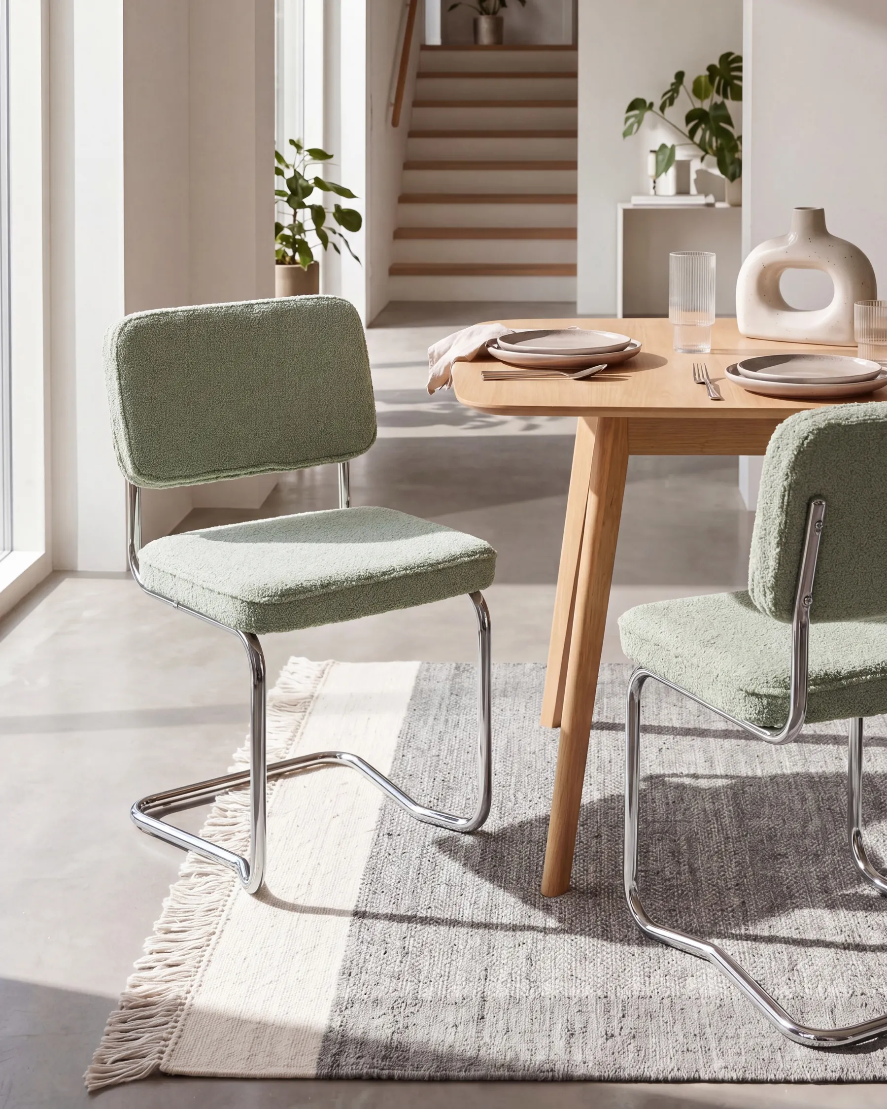 Set med 2 matstolar IRWIN Bouclé Ljusgrön_1080652