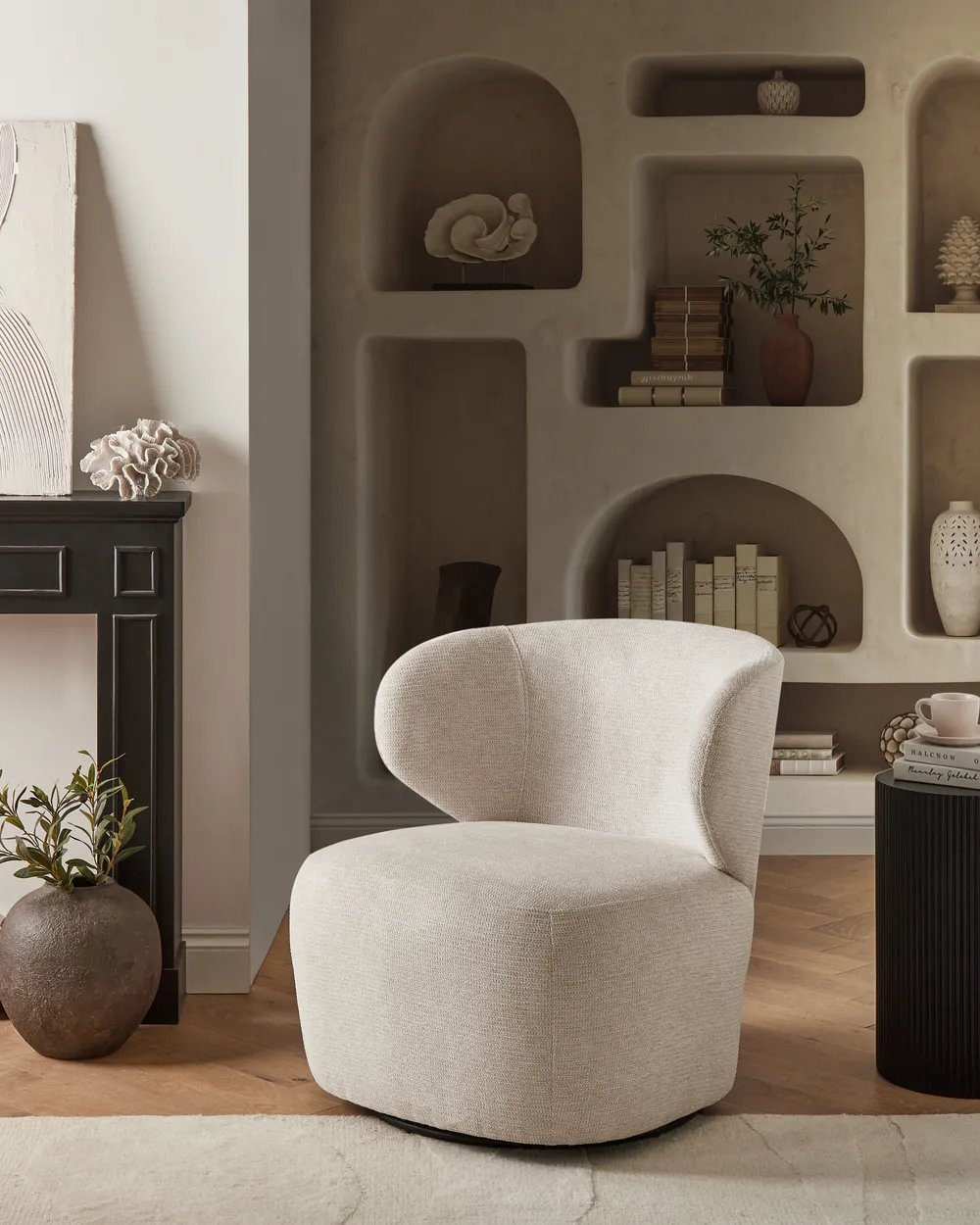 Swivel Armchair ALVDAL Fabric Beige
