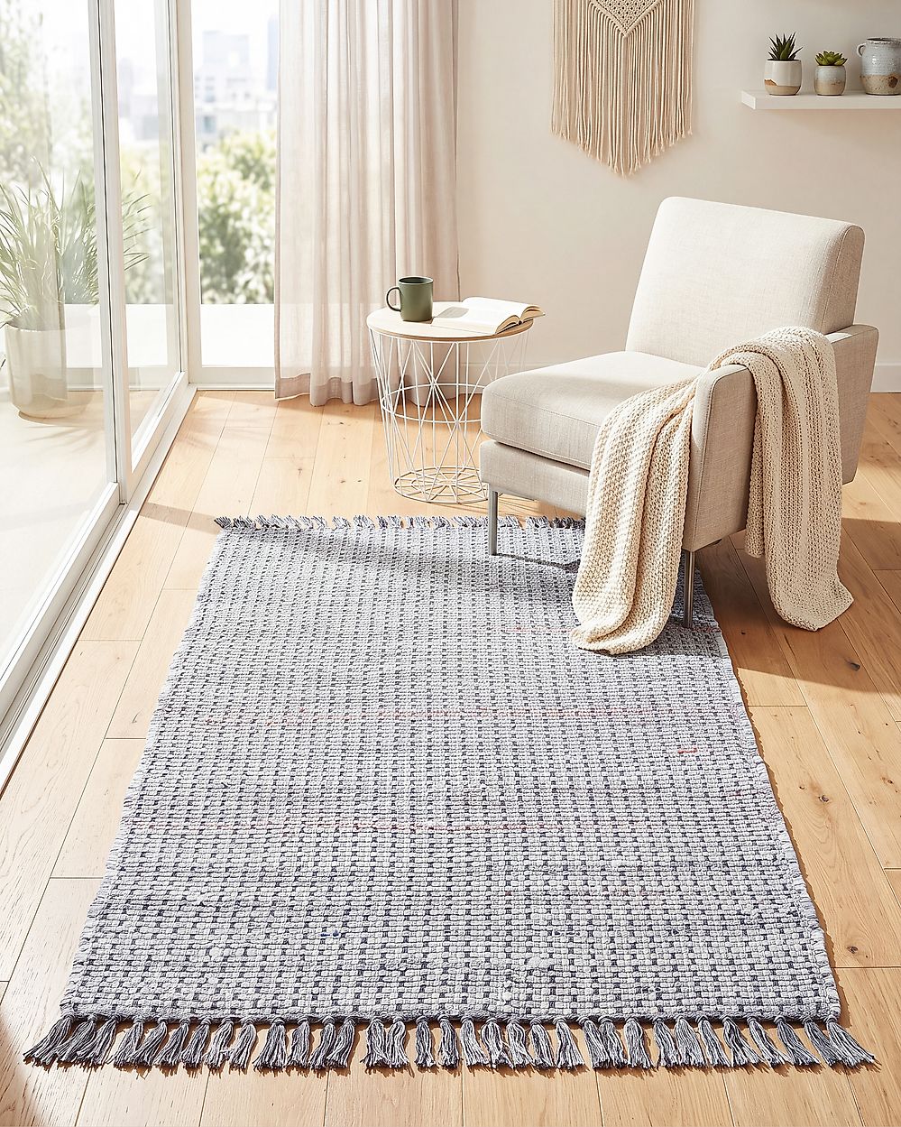 Rug BESNI Grey 80 x 150 cm Cotton