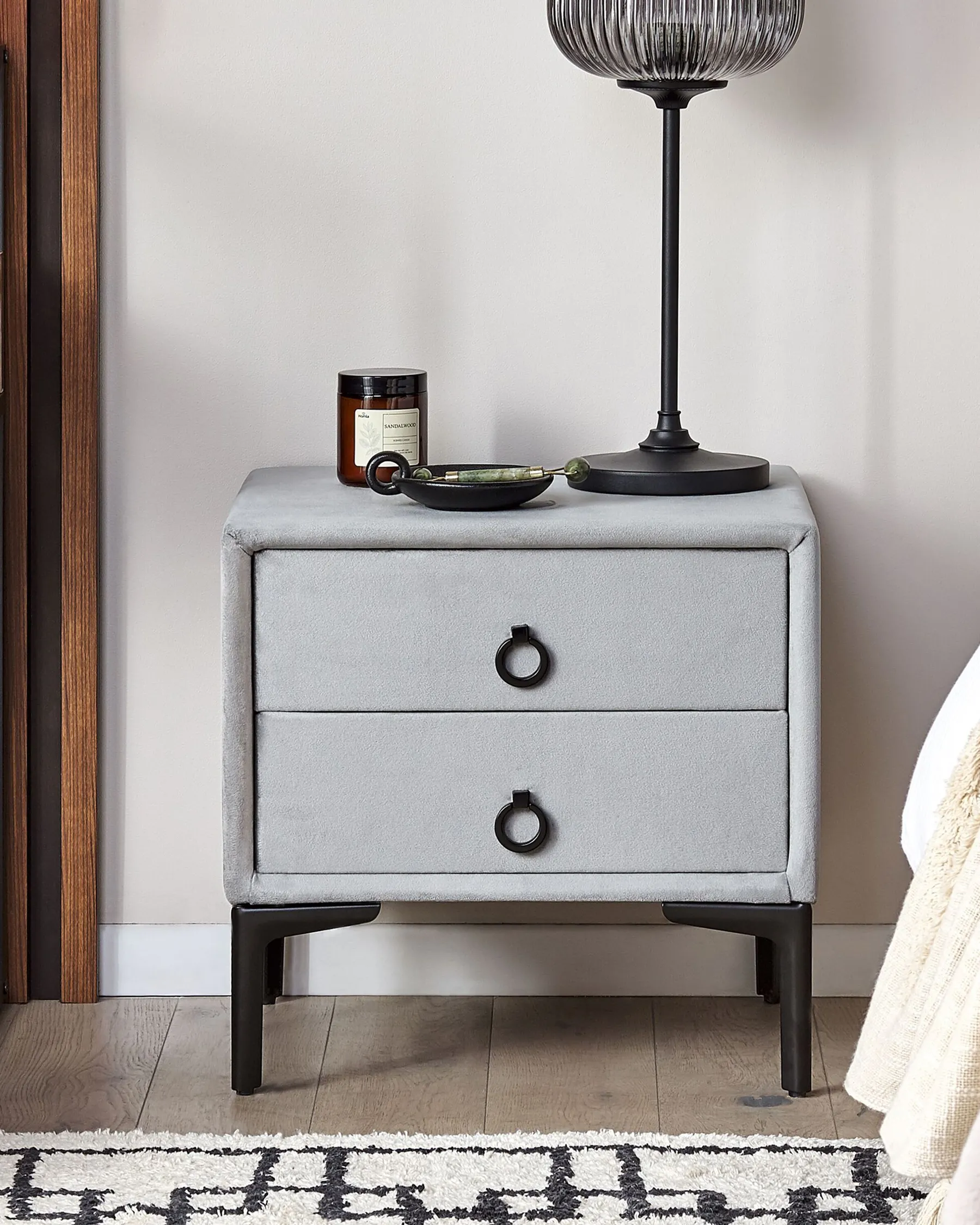 2 Drawer Bedside Table SEZANNE Velvet Light Grey_795401