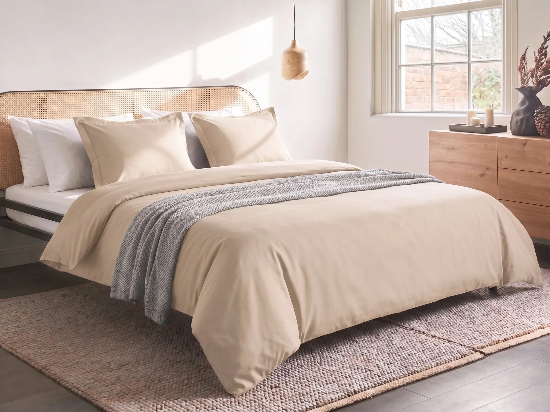 Duvet Cover Set PARKROSE 200 x 200 cm Sateen Cotton Beige_1071692