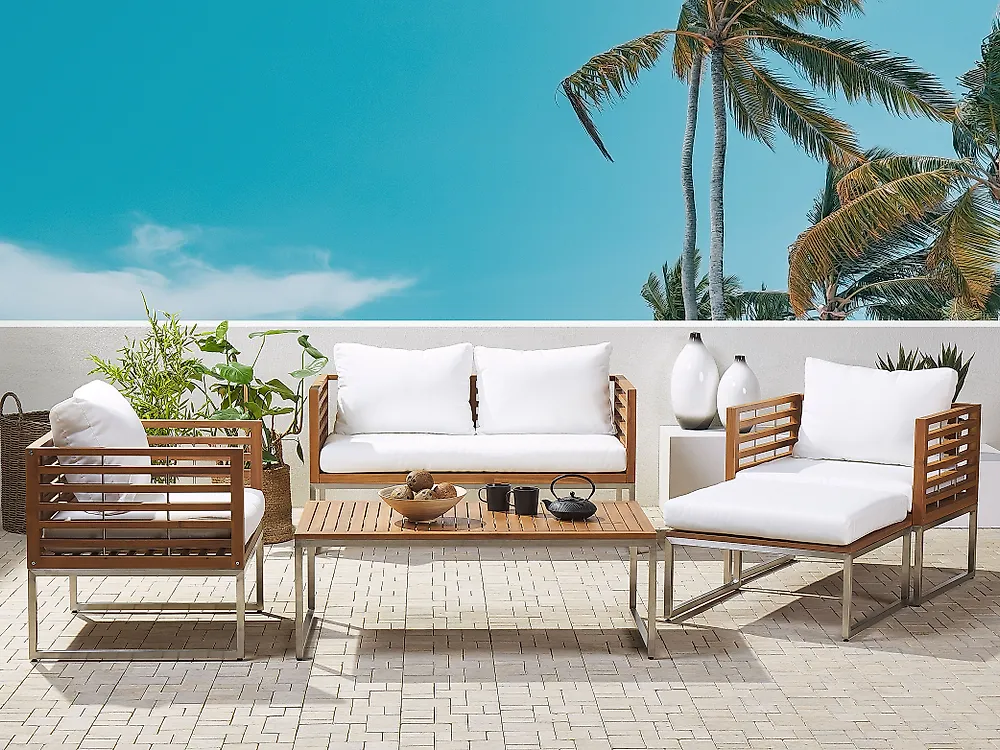 Trädgårdssoffgrupp med bord 4-sits BERMUDA Akaciaträ Brun_1176859