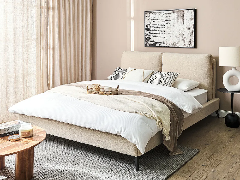 Bed Boucle MELLE 160 x 200 cm (EU King Size) Beige_1151004