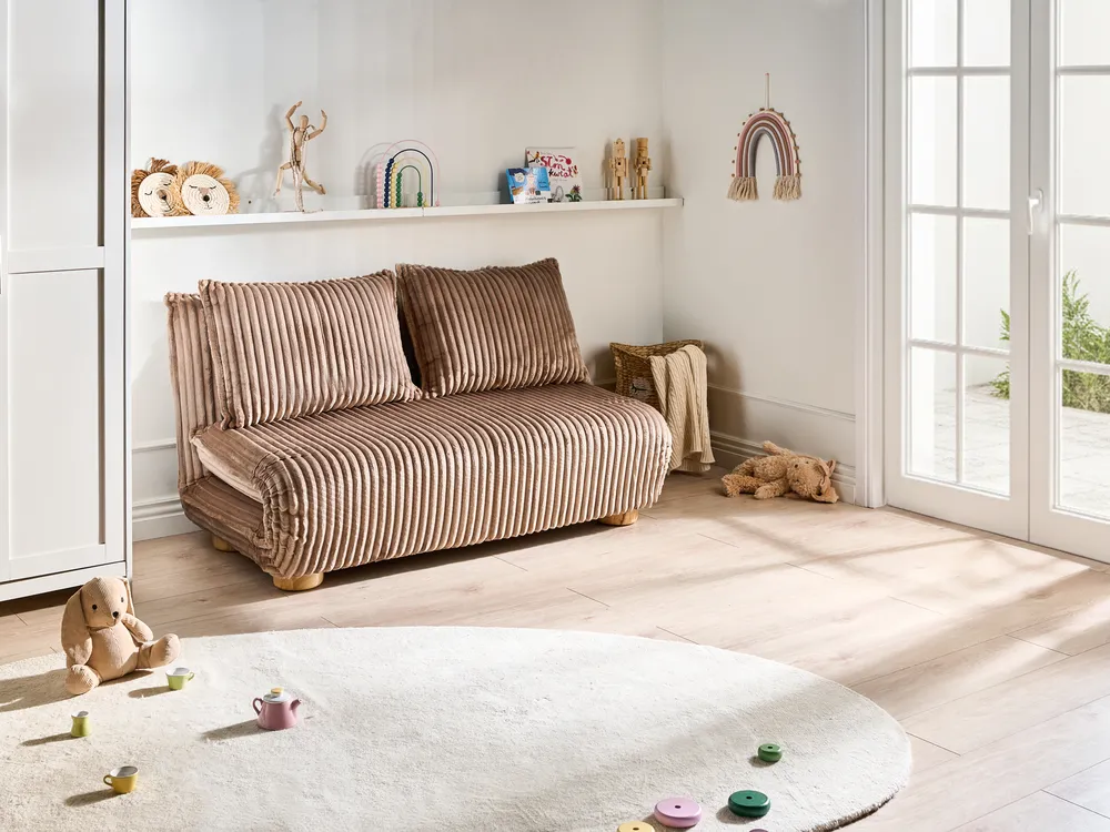 Sofa Bed 2 Seater ABISKO Corduroy Light Brown