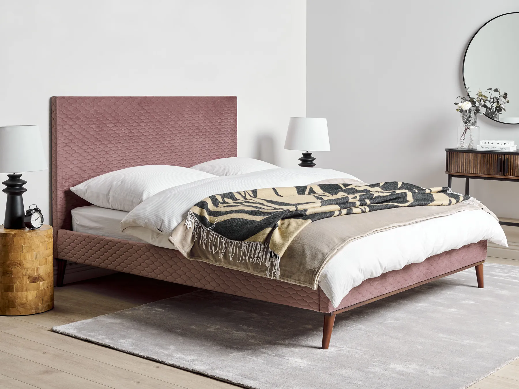 Bed Velvet BAYONNE 140 x 200 cm (EU Double) Pink_901268