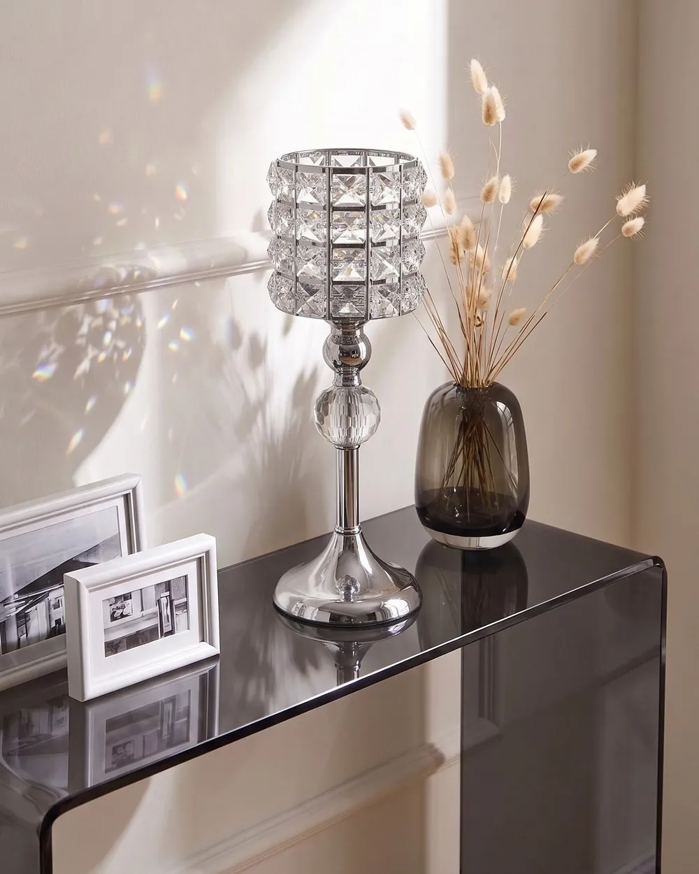 Candle Holder AVORD 33 cm Glass Silver