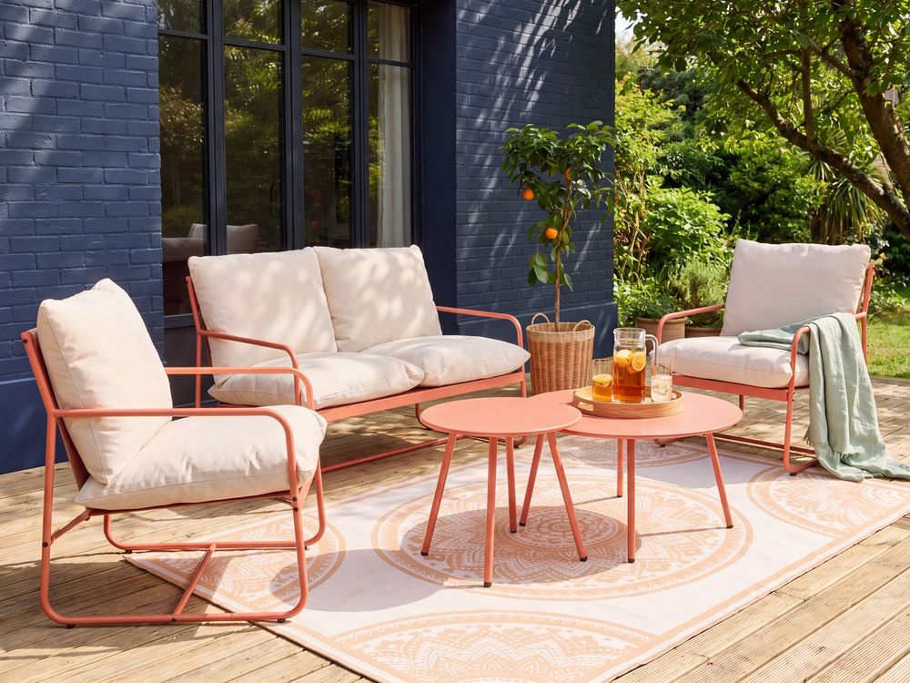 Garden Sofa Set 4 Seater FORMELLO with Tables Metal Coral