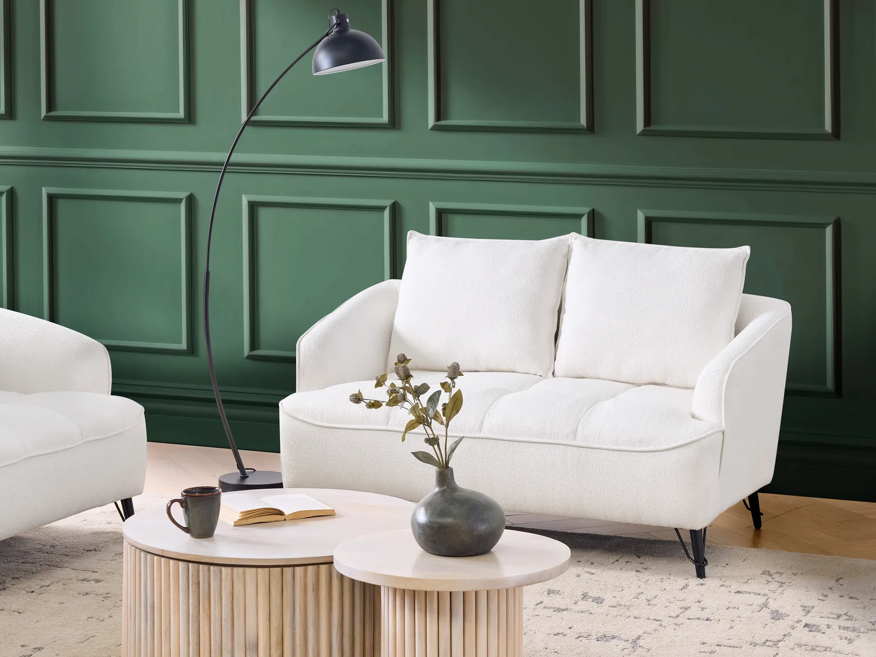 Sofa 2 Seater HOBRO Boucle White_943807