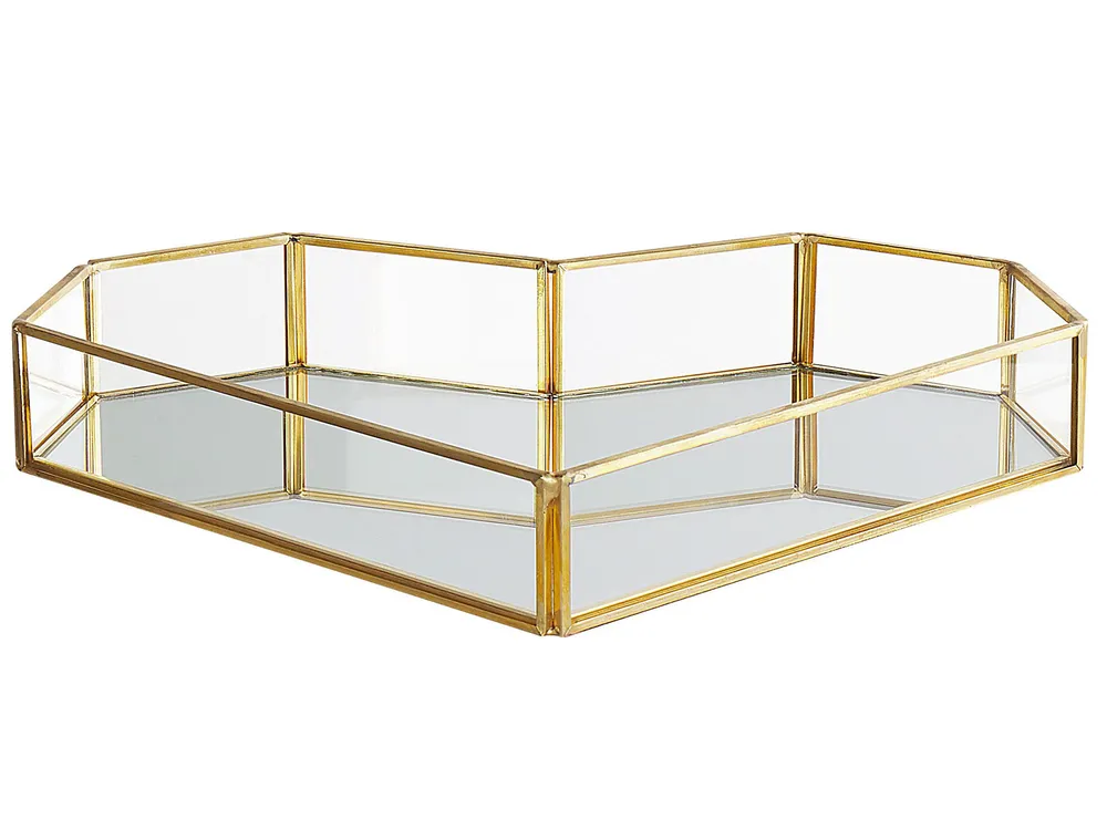 Decorative Tray Heart PONTIVY Glass Gold_788864