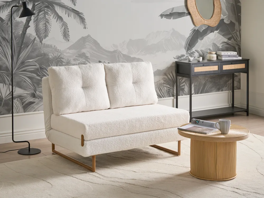Sofa Bed 2 Seater JERSLEV Boucle Off-White