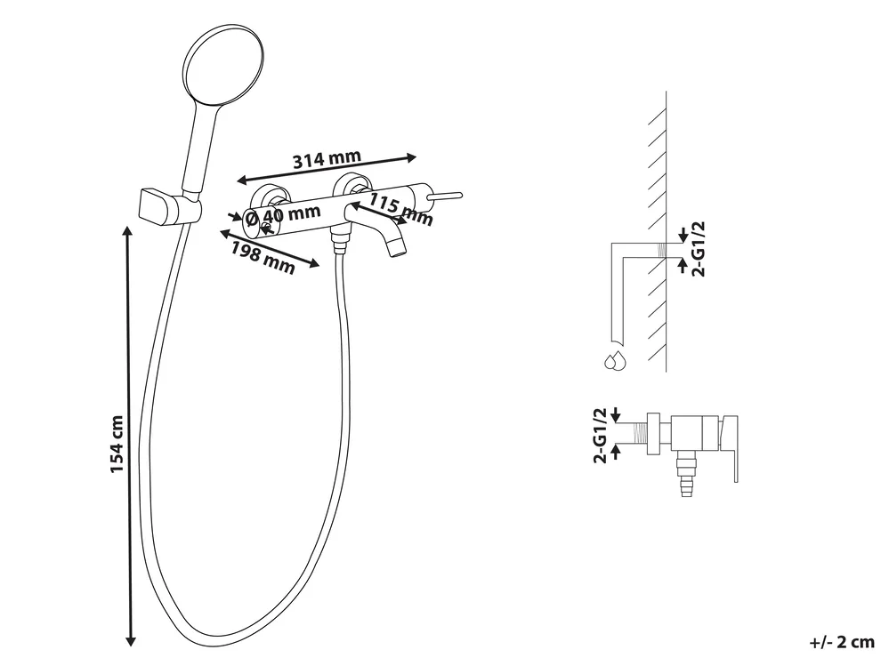 Wall Mounted Bath Shower Mixer Tap MELIQUINA Gold_995991