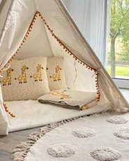 Kids Rug WAHAR Beige ø 140 cm Cotton_943766