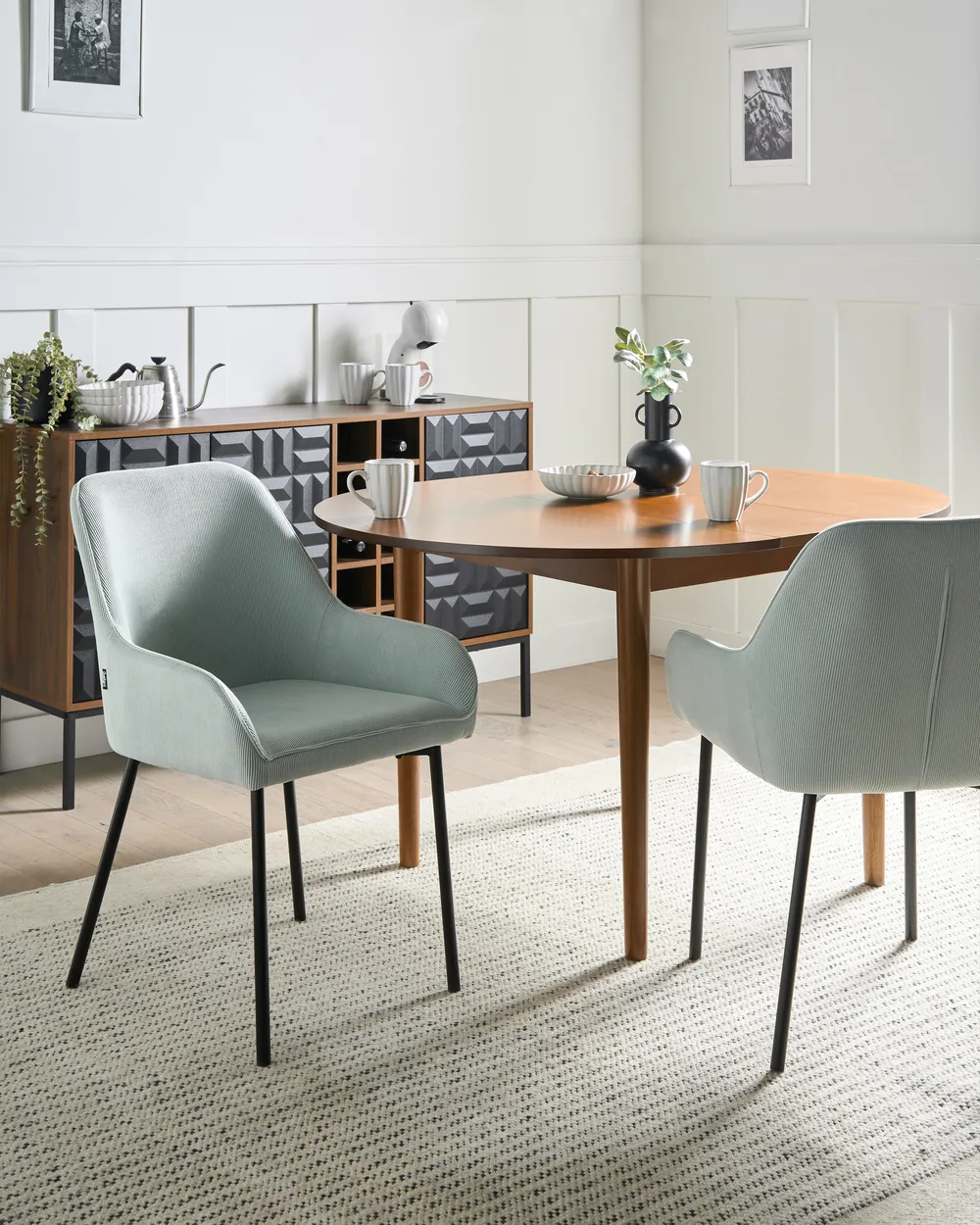 Set of 2 Dining Chairs LOVERNA Corduroy Mint Green