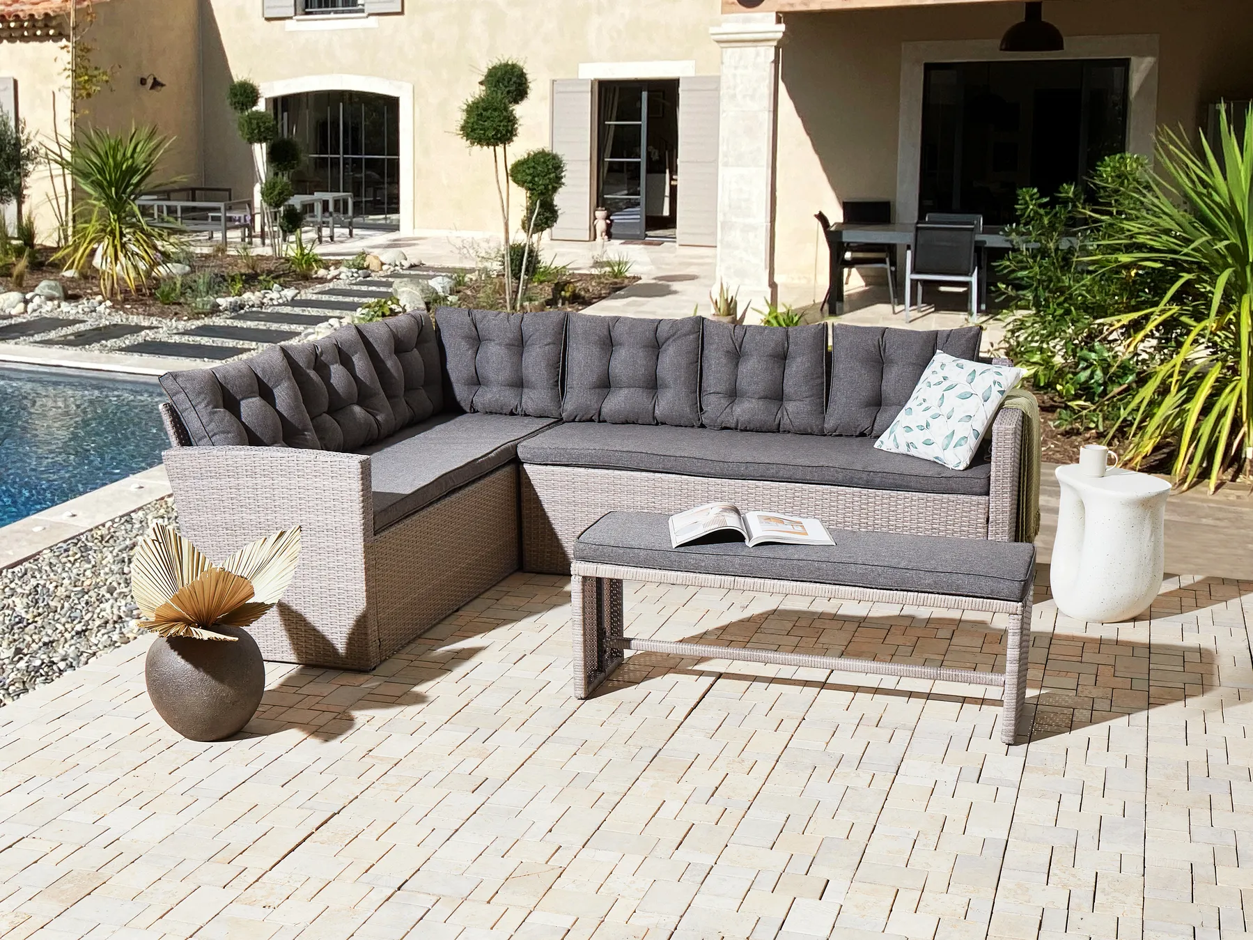 Garden Corner Sofa 8 Seater VITERBO PE Rattan Grey_988430