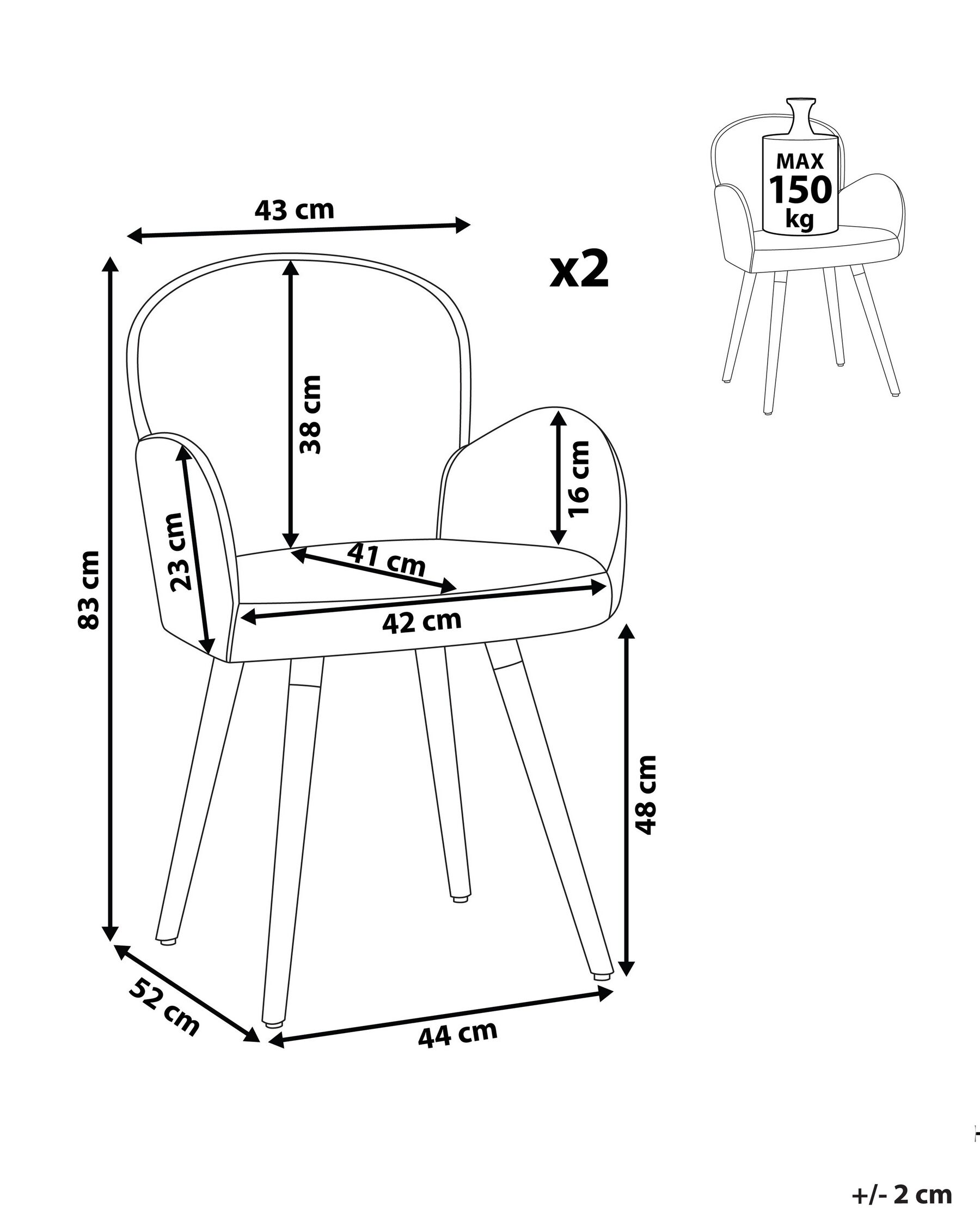 Set of 2 Dining Chairs BROOKVILLE Fabric Light Grey_816795